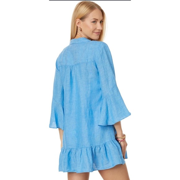 LILLY PULITZER Linley Button-Front Minidress Coverup 3/4 Bell Sleeves XL Linen - Picture 4 of 8